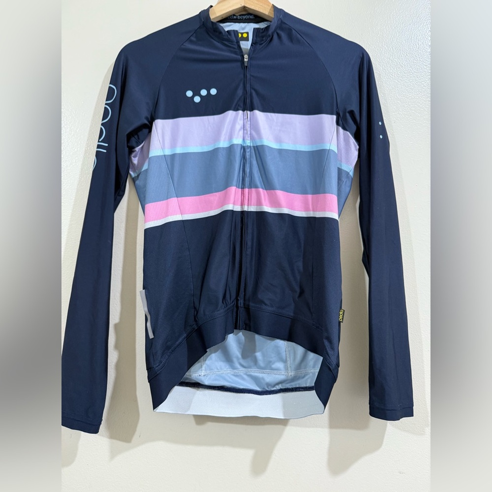 Men's Long Sleeve Cycling Jersey in Navy with Pink & Light Blue Stripes - CRAFT
